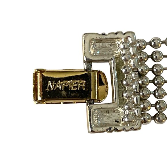 Vintage Napier Gold & Silver-Tone Multi-Strand Bracelet With Geometric Accents - Picture 4 of 9